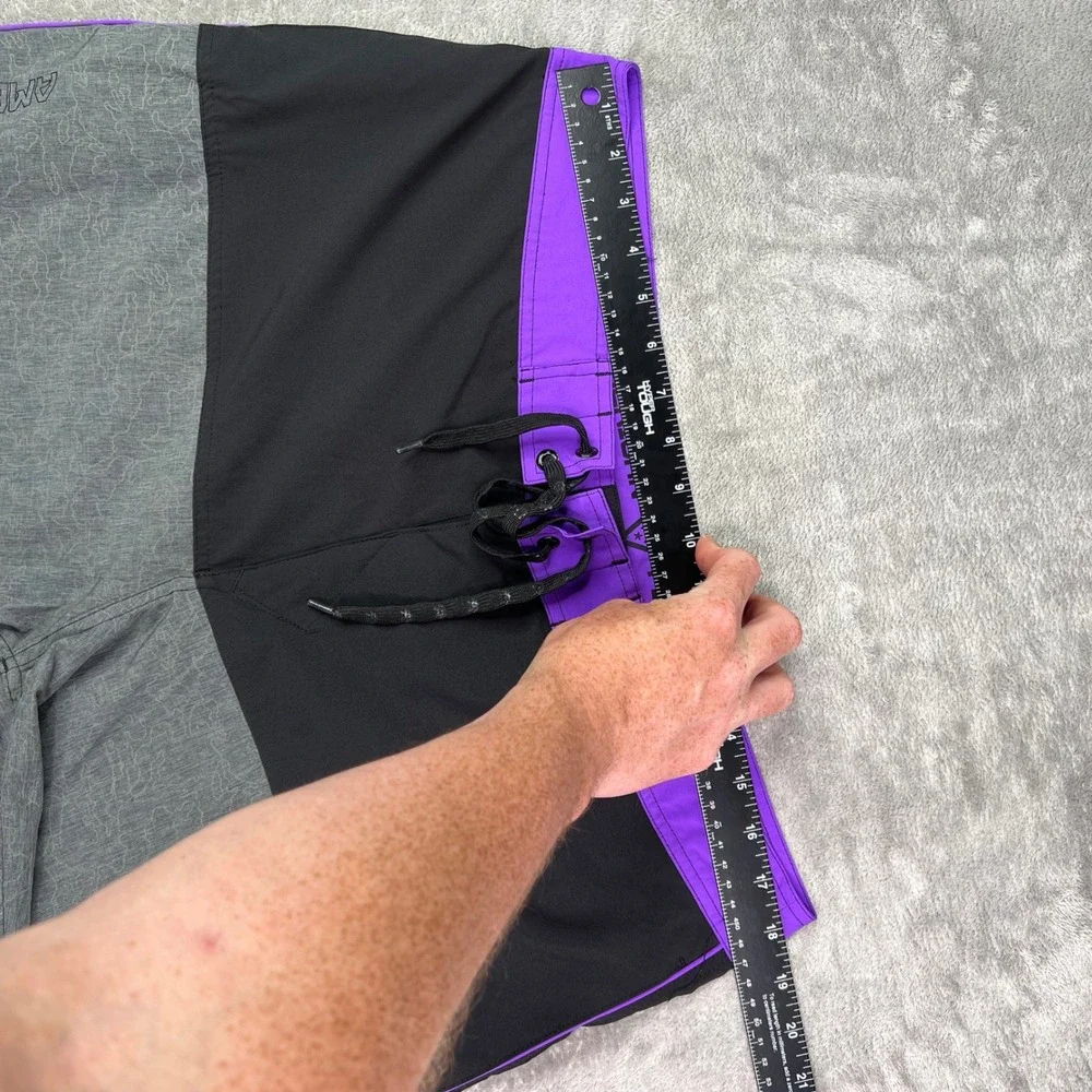 American Fighter Board Shorts Men 36 Grey Black Purple Patterned Swim Trunks 10